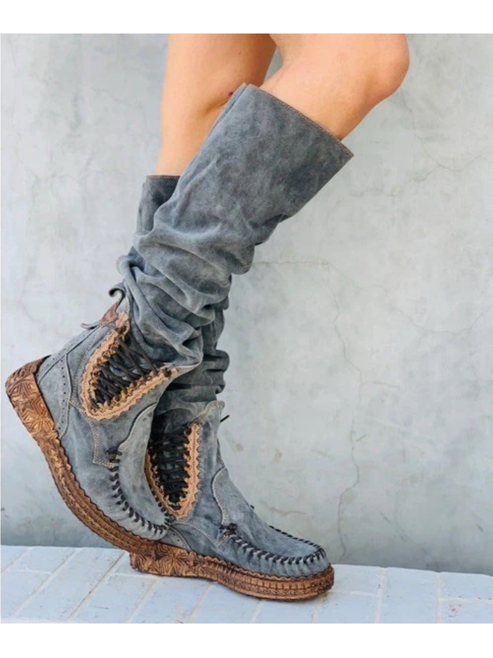 EL VAQUERO OVER THE KNEE GREY BOOTS MOCCASIN SIZE 38 8